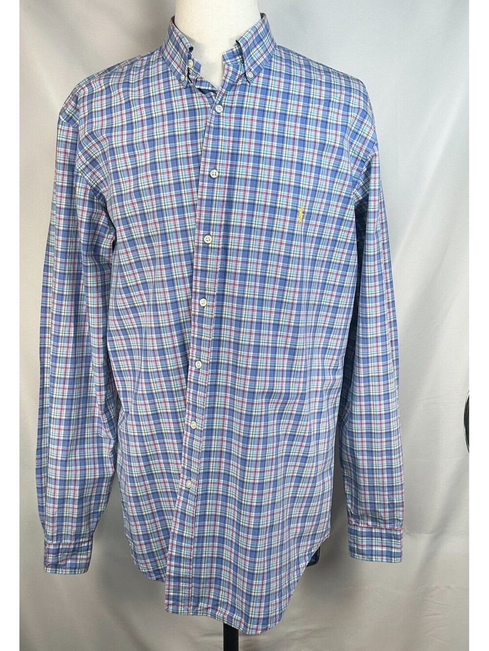 Ralph Lauren Tall Plaid Oxford Button Up Blue Men L